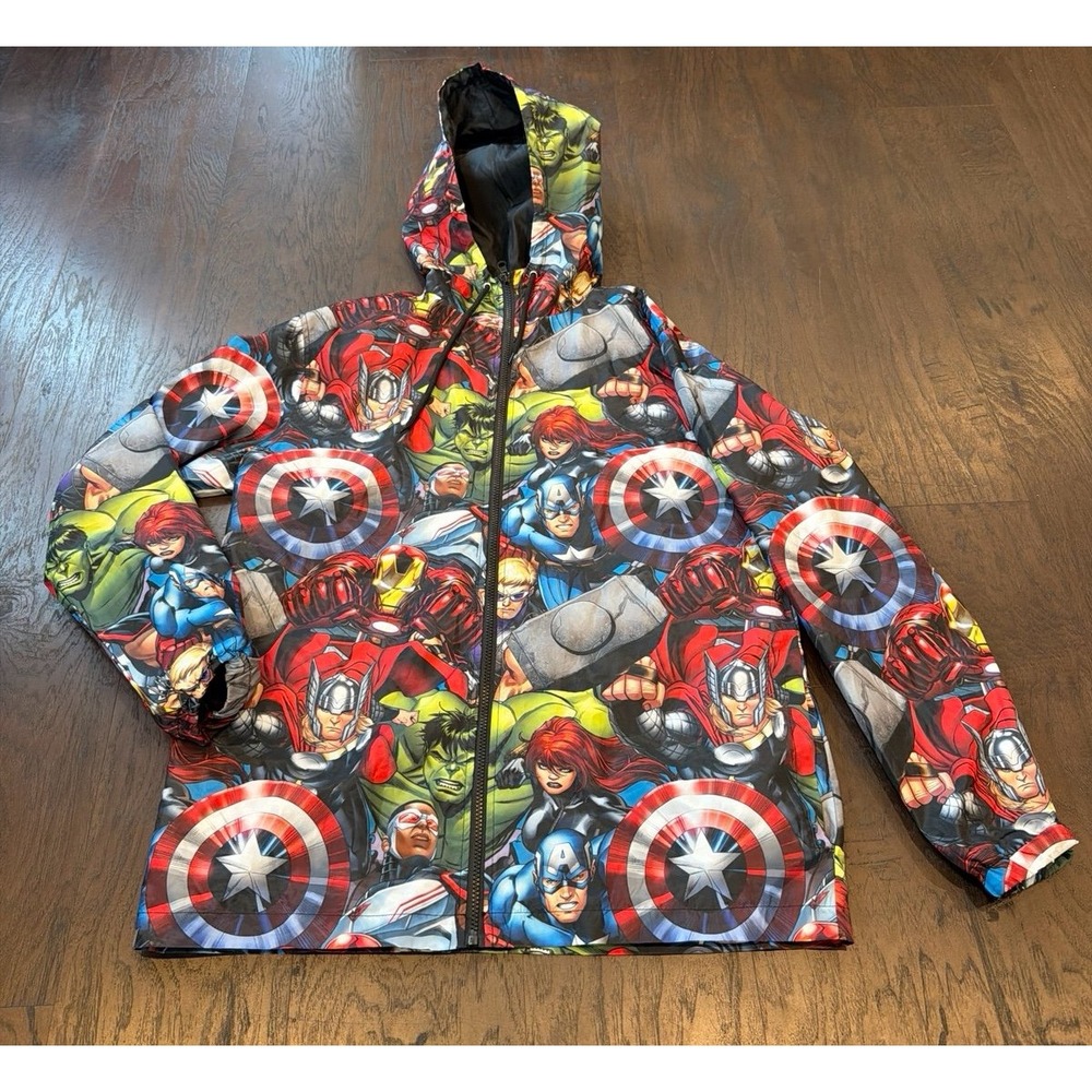 Mens MARVEL AVENGERS Lightweight Windbreaker - Full Zip Up, Print All Over Med